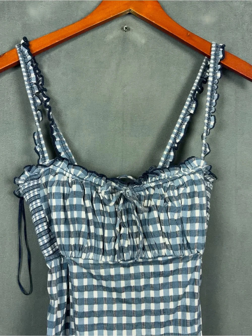 Free People Lucinda Gingham Midi Dress Size Large Blue Check Cottage Coastal NWT - Picture 4 of 14